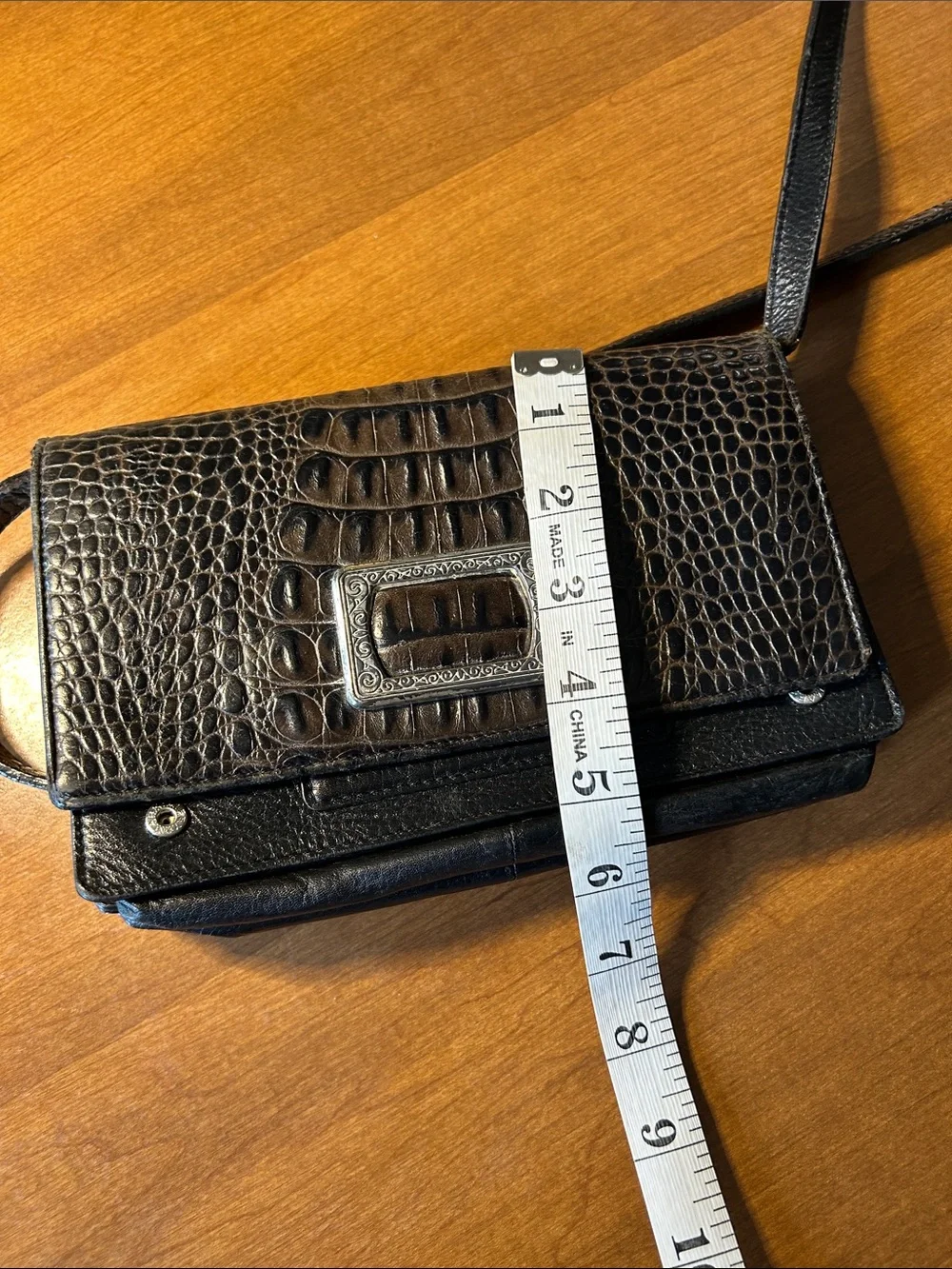 Brighton Black Croc-Embossed Crossbody Bag